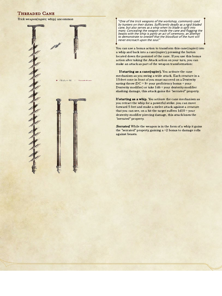 Threaded Cane The HomebreweryFInal PDF Melee Weapons Tools