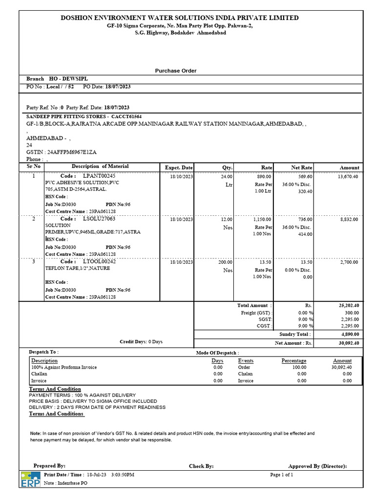 Purchase Order for PVC Supplies | PDF | Invoice | Economies
