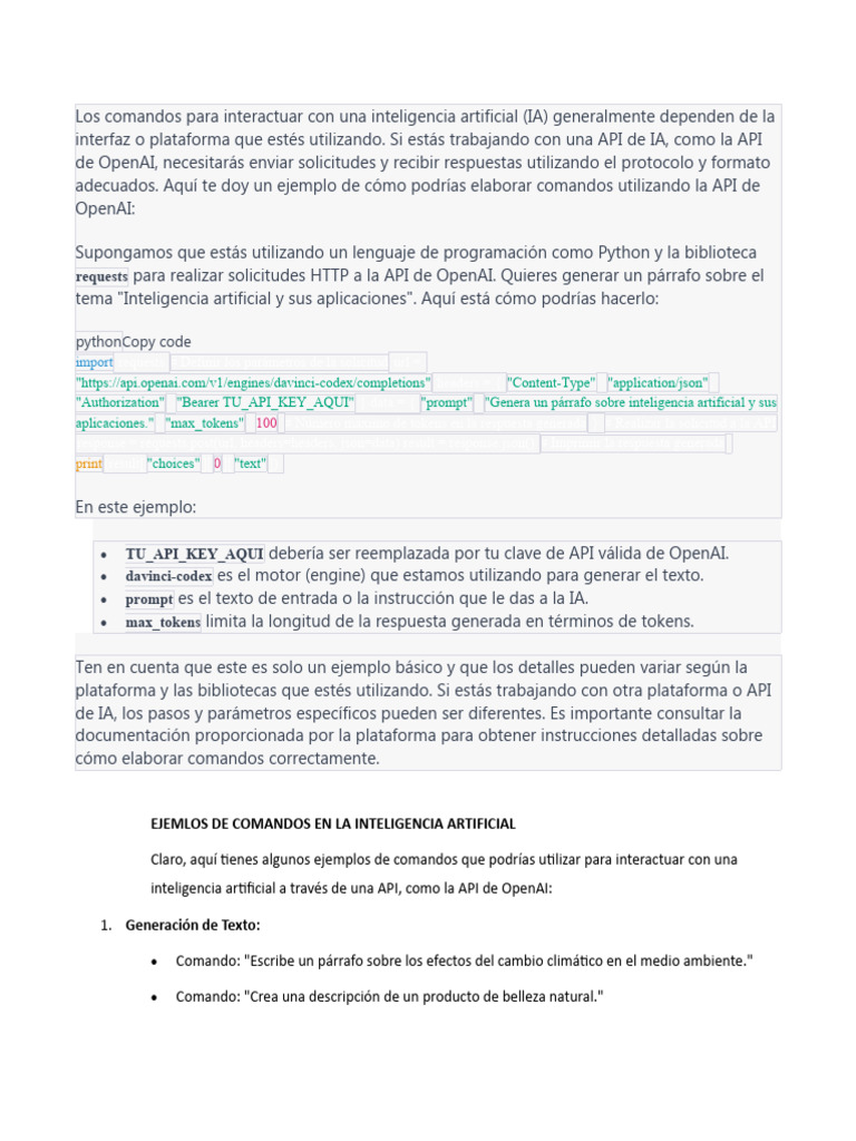 Los Comandos para Interactuar Con Una Inteligencia Artificial | PDF ...