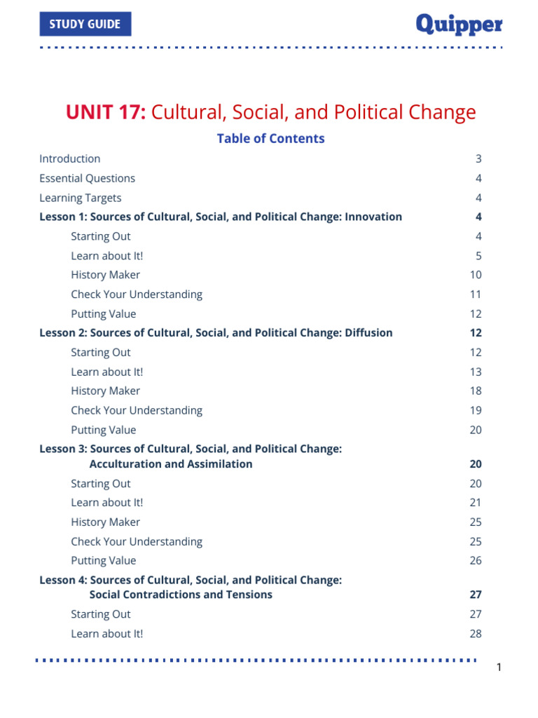Ucsp Unit 17 Cultural Social And Political Change Pdf Innovation