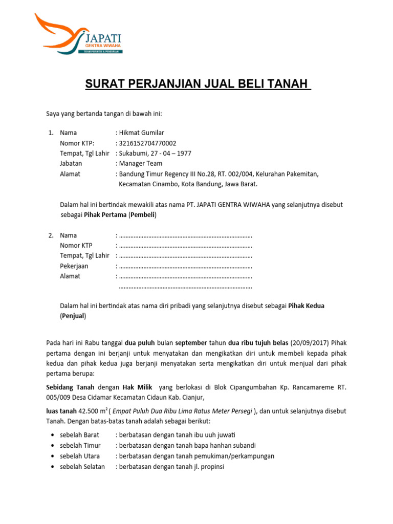 Surat Perjanjian Pengikatan Jual Beli (SPPJB) | PDF