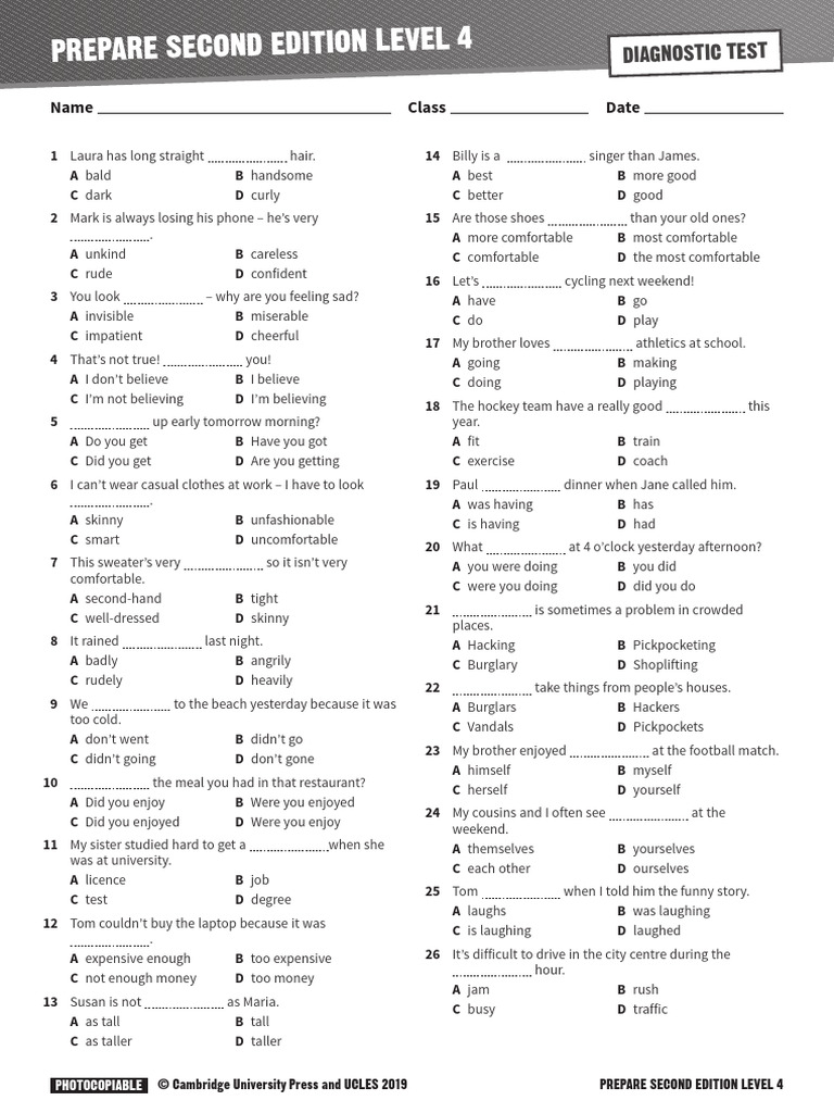 Prepare Level 4 Diagnostic Test | PDF