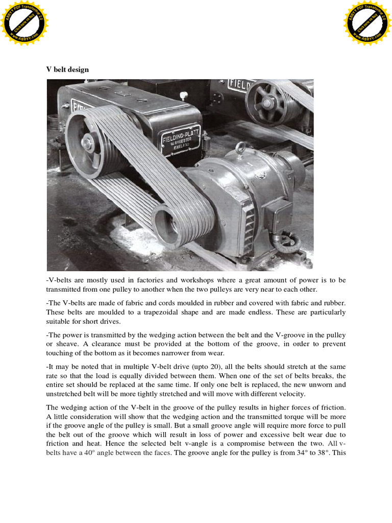 V Belt PDF Belt (Mechanical) Manufactured Goods