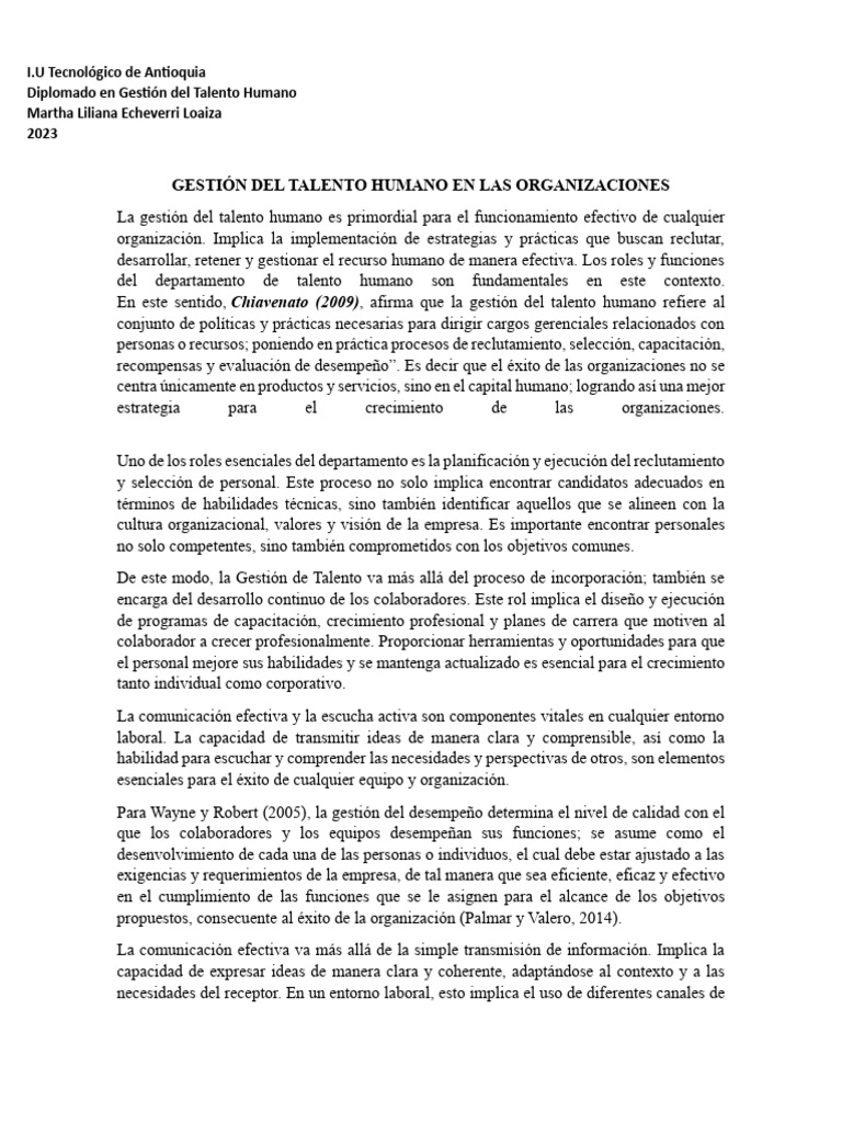 Gestión Efectiva del Talento Humano | PDF | Gestión de recursos humanos