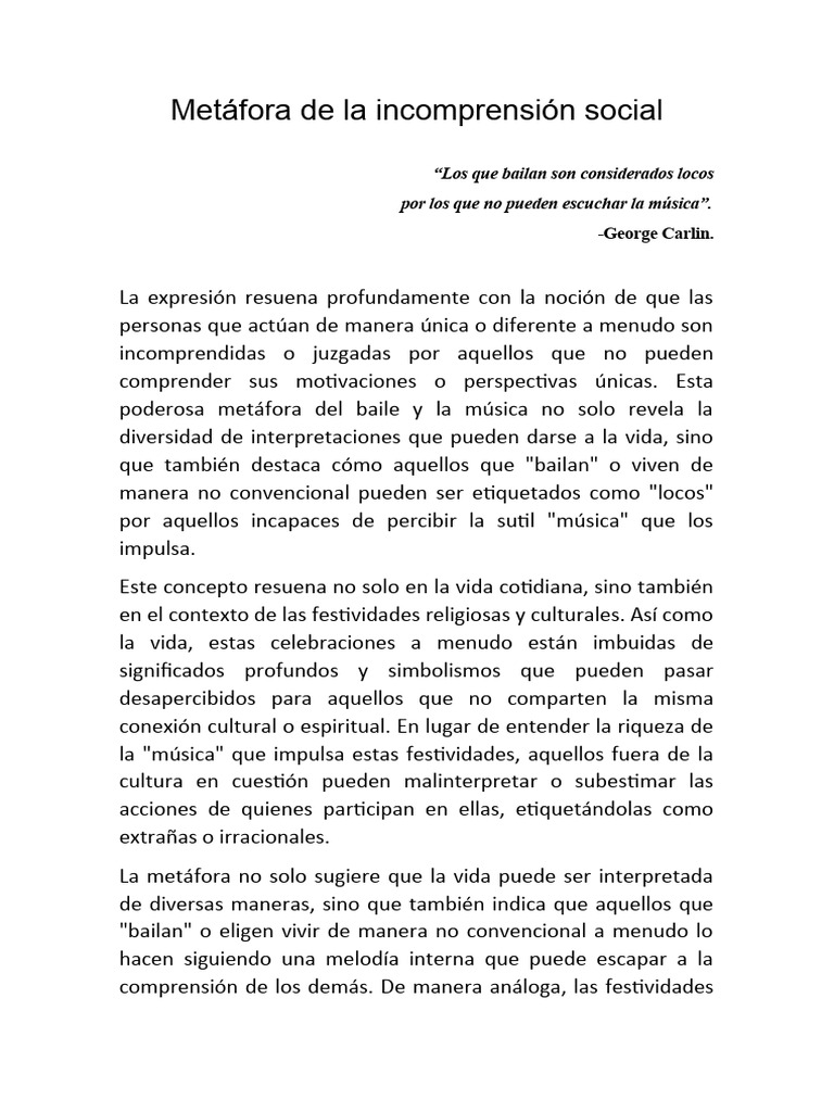 Metáfora de La Incomprensión Social | PDF | Metáfora
