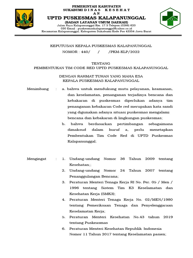 Pembentukan Tim Code Red Puskesmas Kalapanunggal | PDF