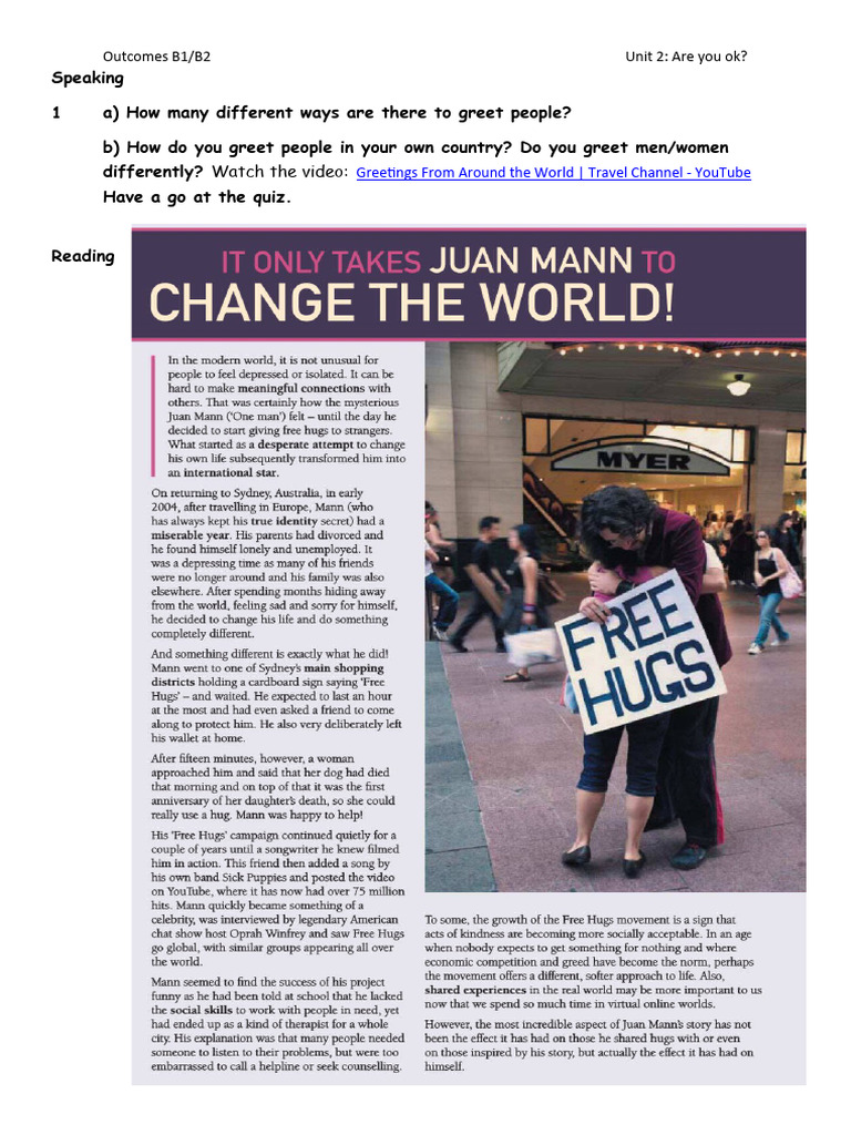 Outcomes Int 2b Hugs & Kisses | PDF | Linguistics
