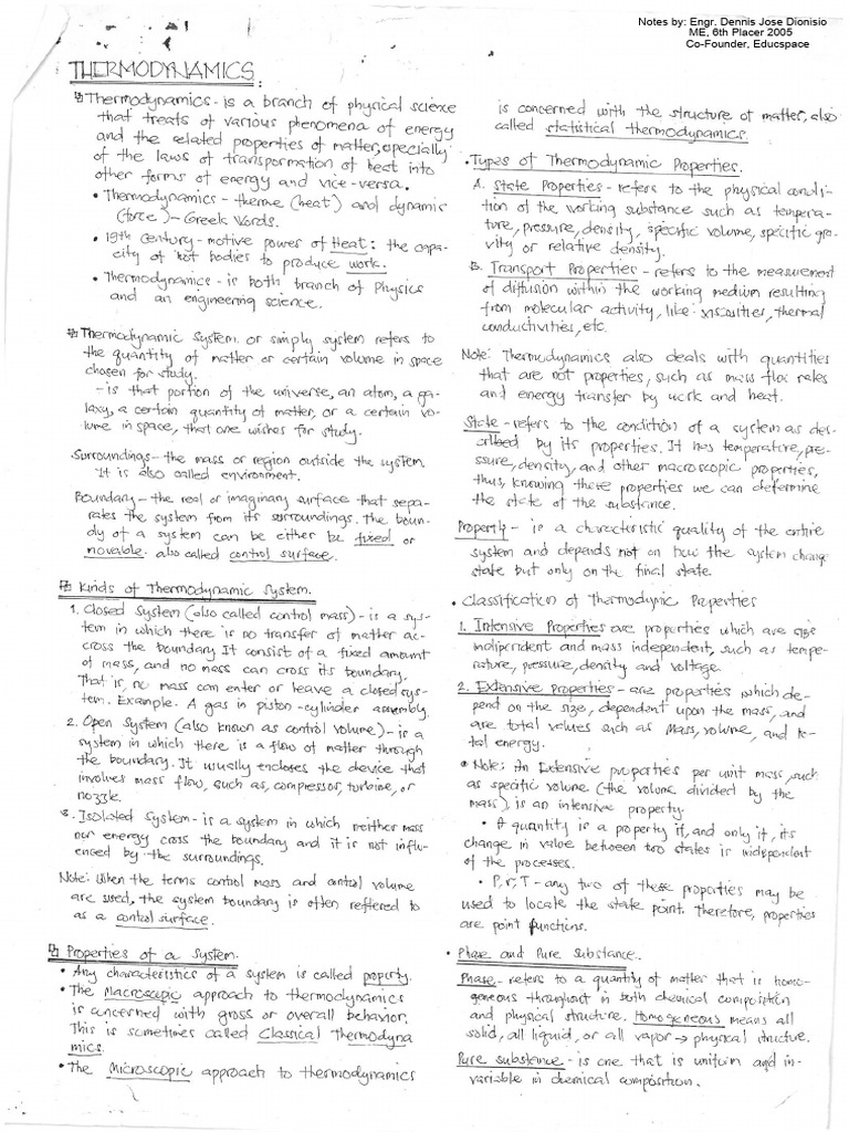 Thermodynamics Notes Part 1 Educspace | PDF