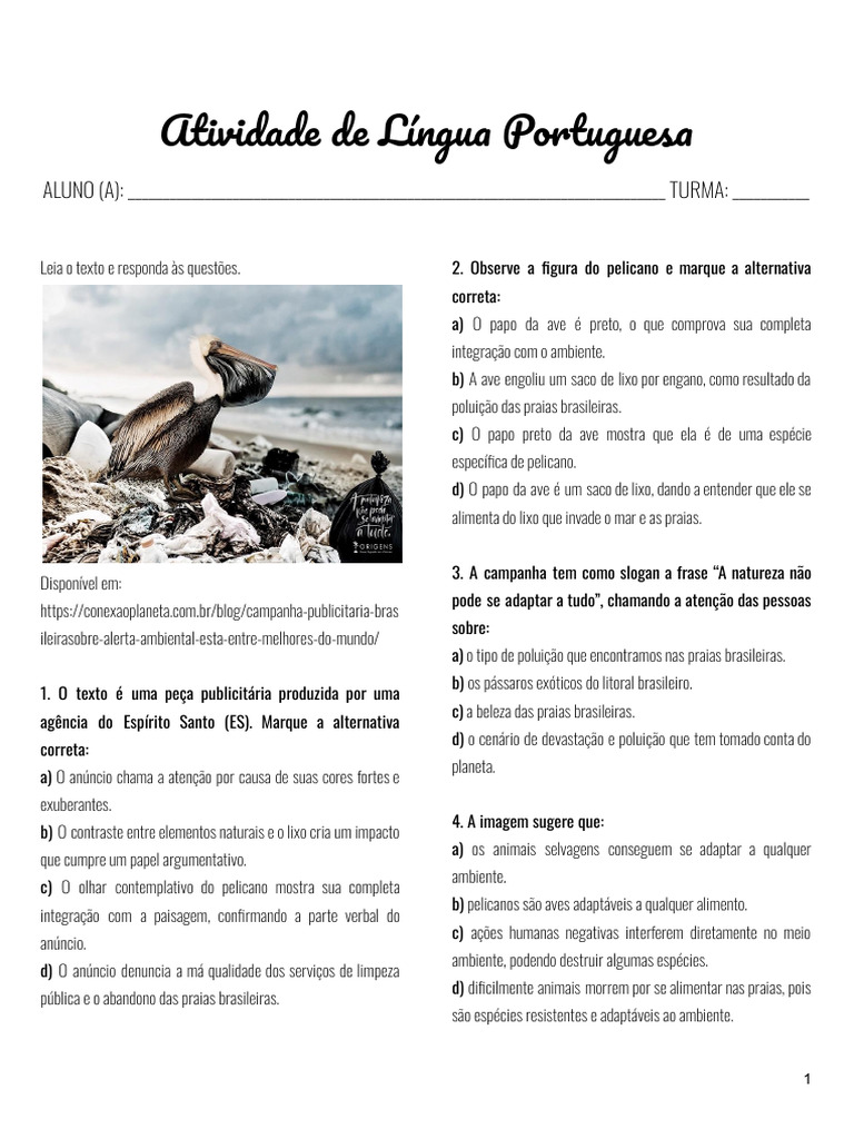 Peça Publicitária e Tirinha - Interpretação 9ºano - Devastação e ...