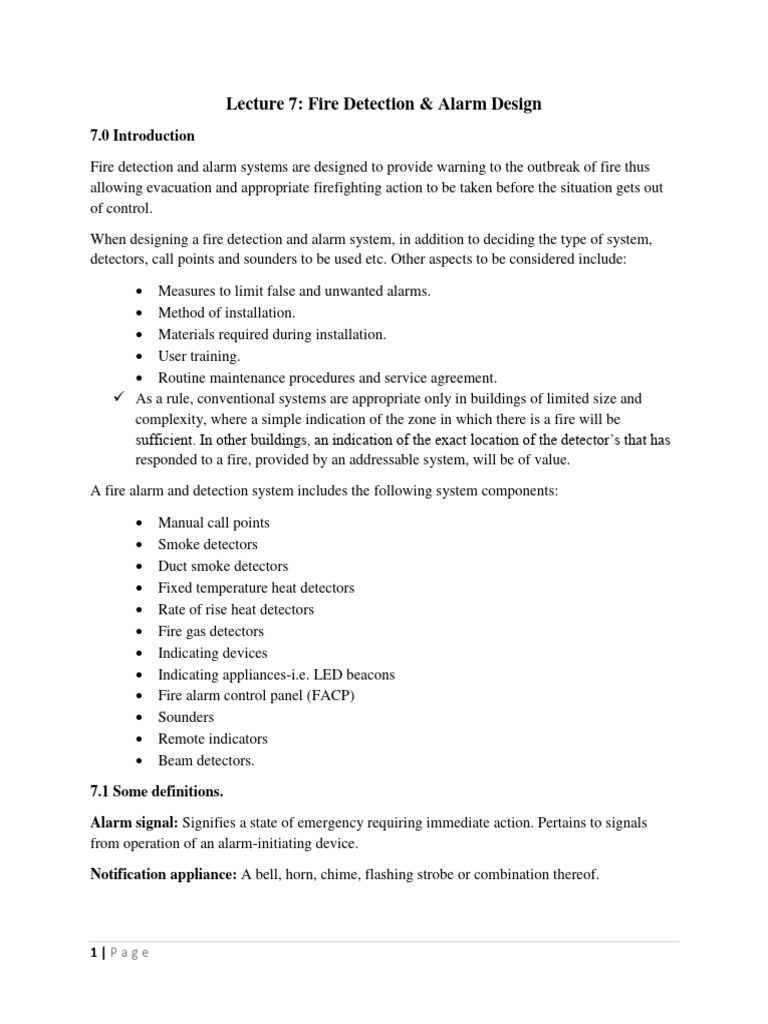 Lecture 7 Fire Detection And Alarm Systems Degree Download Free Pdf
