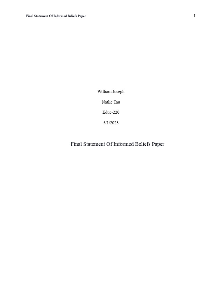 Final Statement of Informed Beliefs Paper Download Free PDF Goal