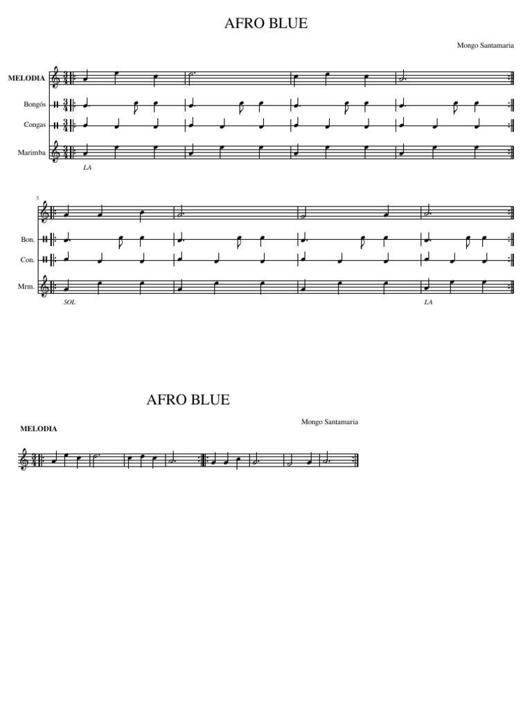 Afro Blue Sheet Music for Bongos | PDF | Jazz | African American Music