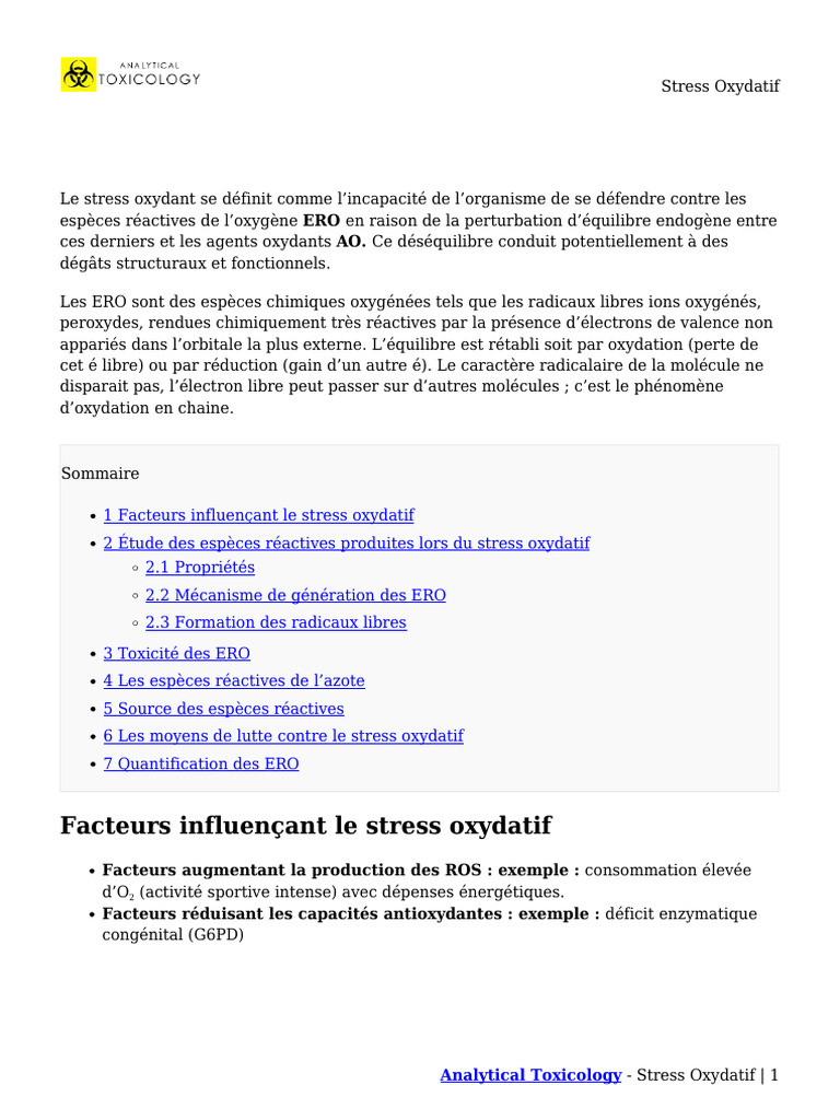 Comprendre le Stress Oxydatif et ses Effets PDF Stress oxydant — free download