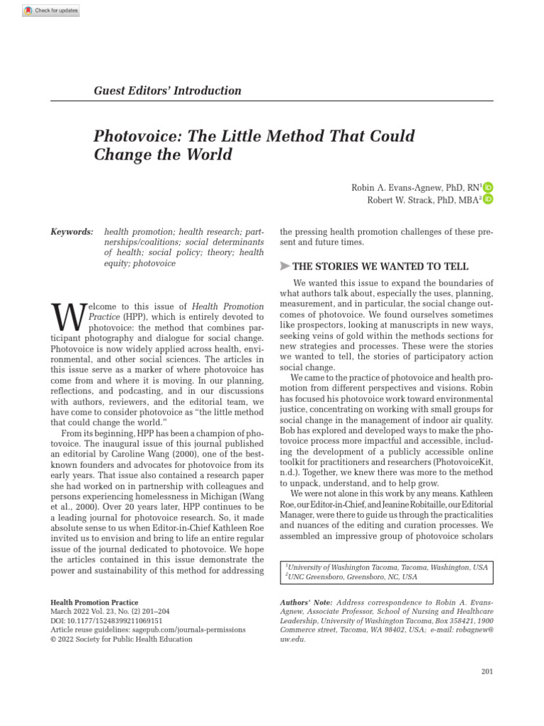 Evans Agnew Strack 2022 Photovoice The Little Method That Could Change
