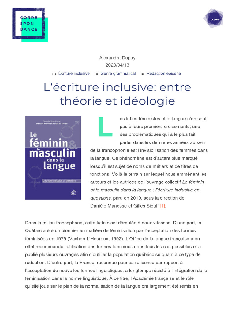 L'écriture inclusive : enjeux et perspectives | PDF | Genre grammatical ...