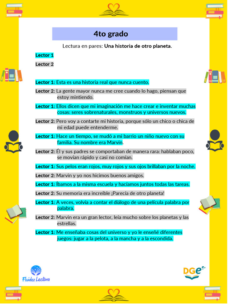 FLUIDEZ Lectura de Pares 4to Grado Una Historia de Otro Planeta | PDF