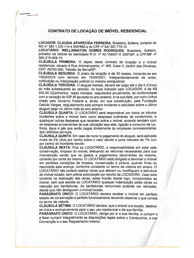 Contrato de Locacao de Imovel Residencial | PDF