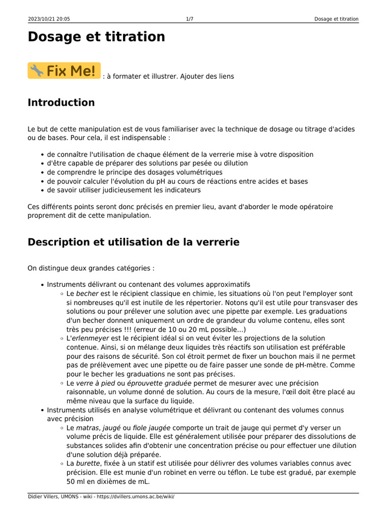 Technique de dosage en chimie | PDF | Titrage | Chimie