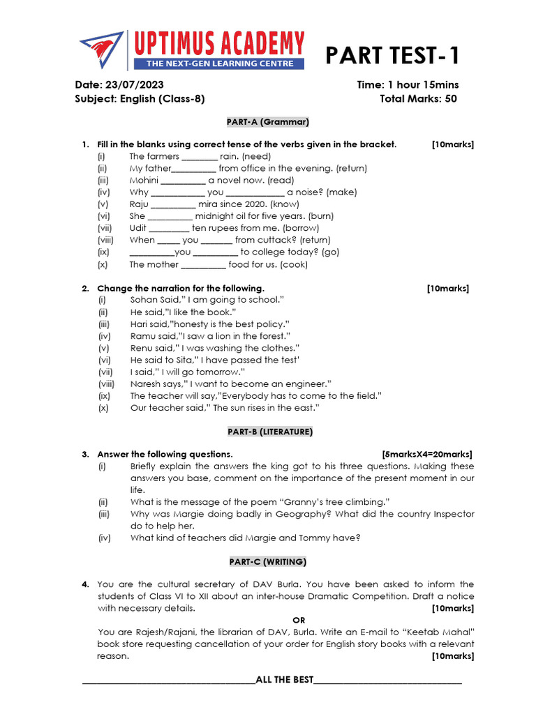 PARTS OF SPEECH TEST GRADE 8 PDF visual data 7