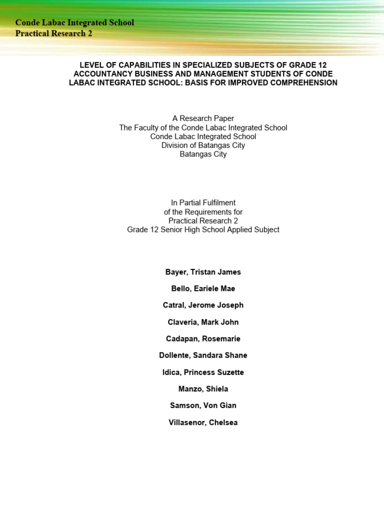 Conde Labac Integrated School Practical Research 2 | PDF | Survey ...