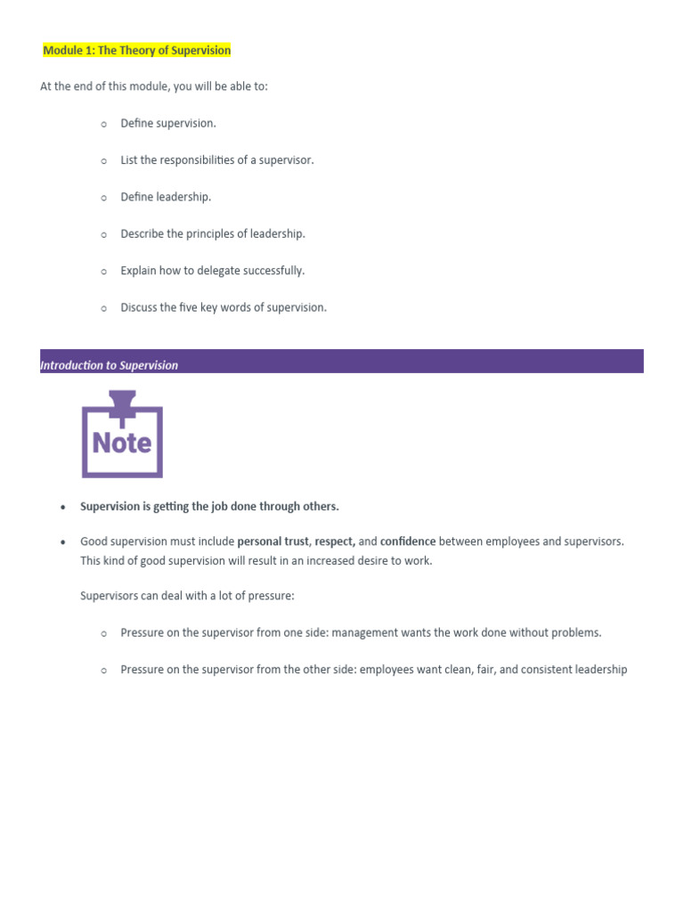 Understanding Supervision Principles | PDF | Leadership | Performance ...