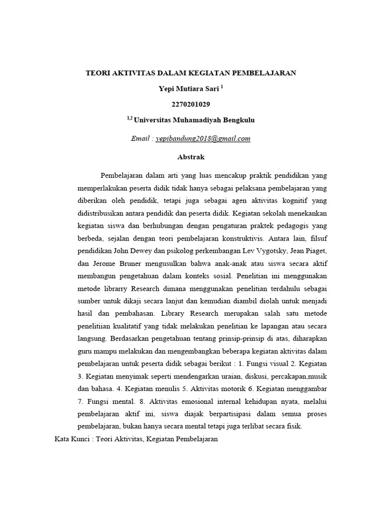 Teori Aktivitas dalam Pembelajaran | PDF