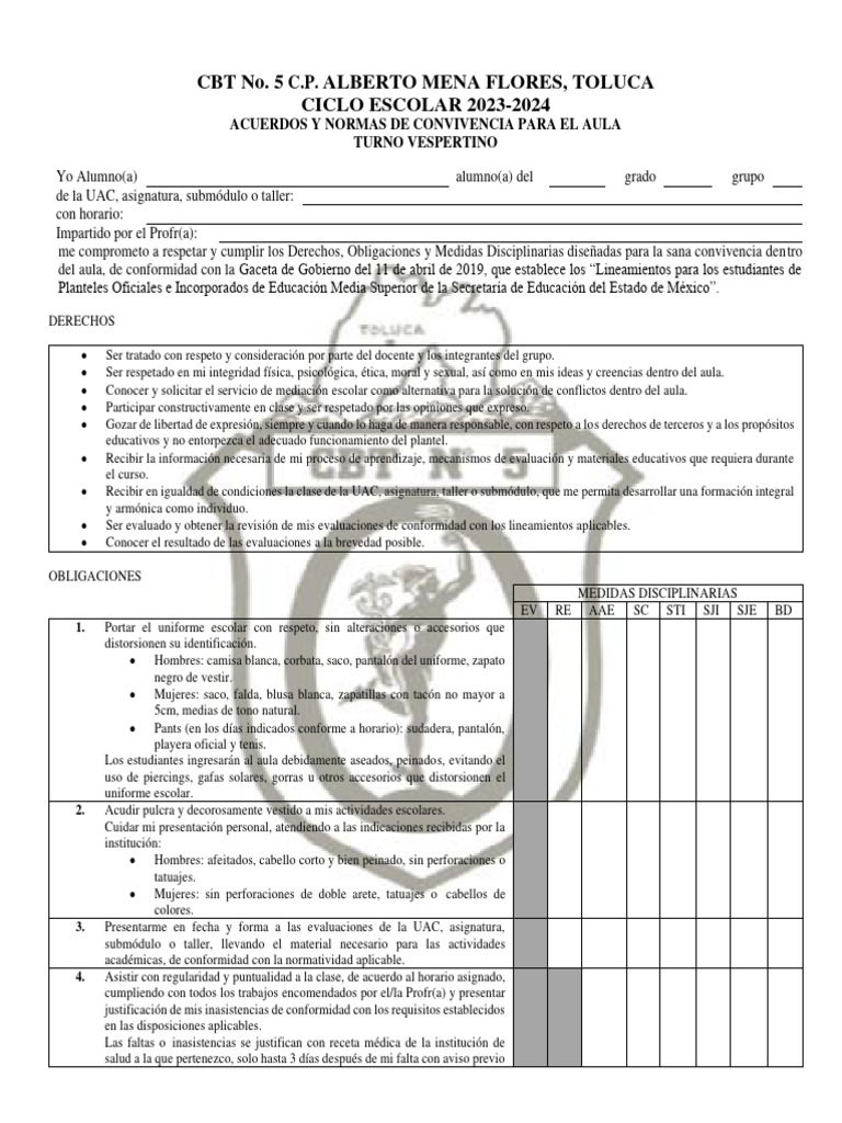 Normas de Convivencia Escolar 2023-2024 | PDF | Salón de clases