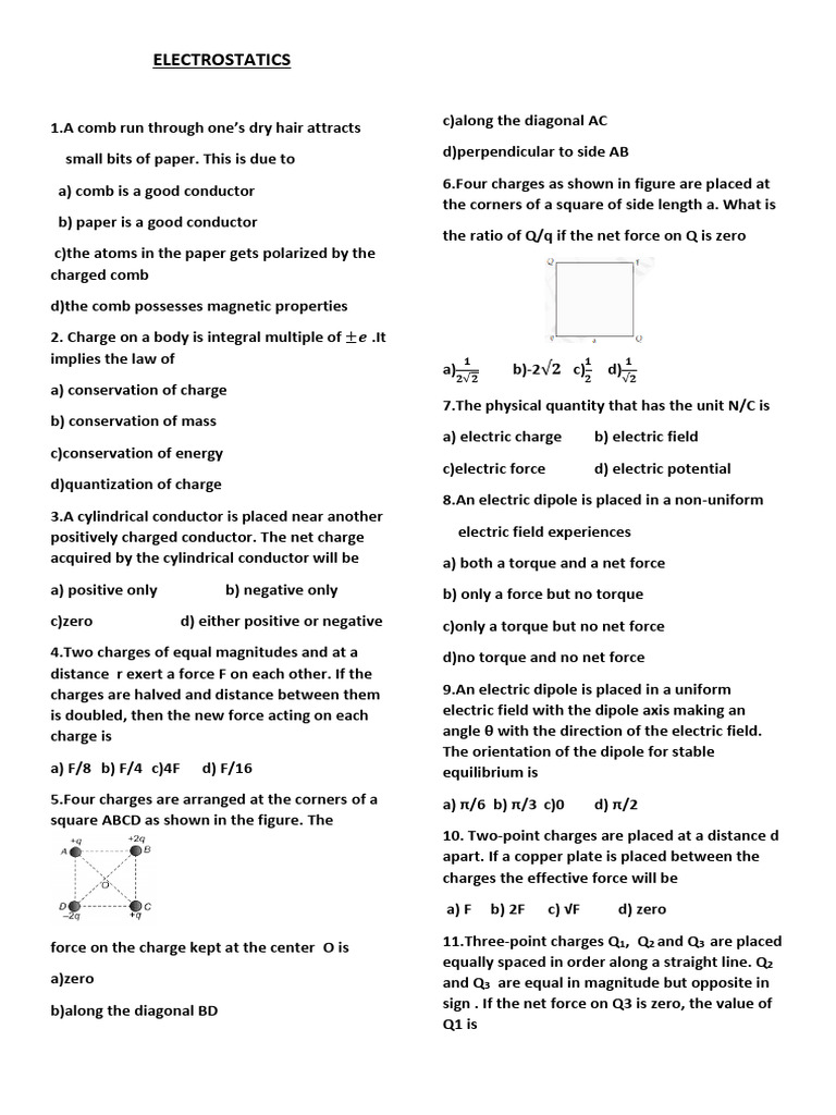Electrostatics Concepts and Applications | PDF | Electric Charge ...
