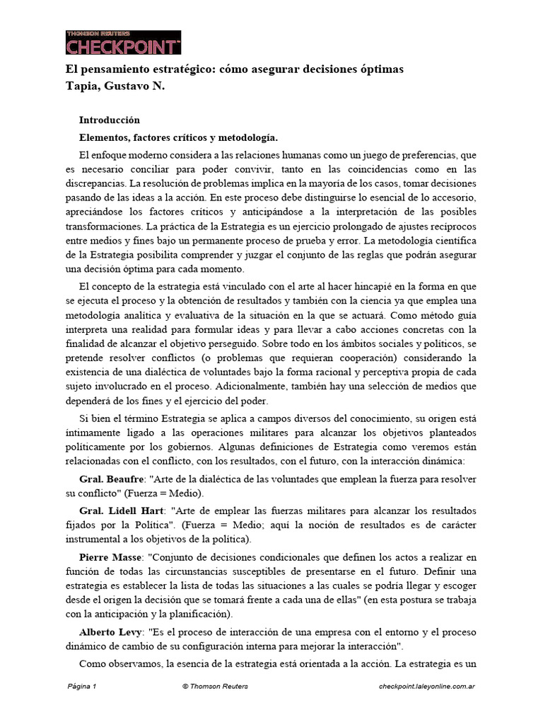 El Pensamiento Estrategico Como Asegurar Decisiones Optimas PDF