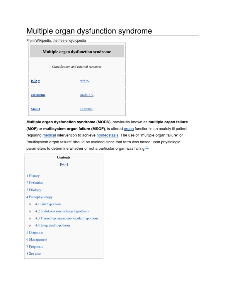 Multiple Organ Dysfunction Syndrome Overview | PDF | Medicine ...