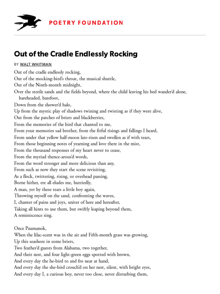 Out of The Cradle Endlessly Rocking by Walt Poetry Foundation PDF
