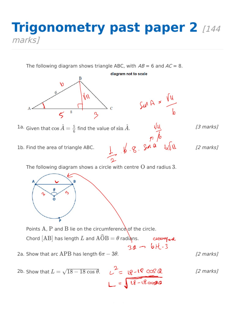 Trigonometry Past Paper 2 Solutions | PDF | Circle | Triangle