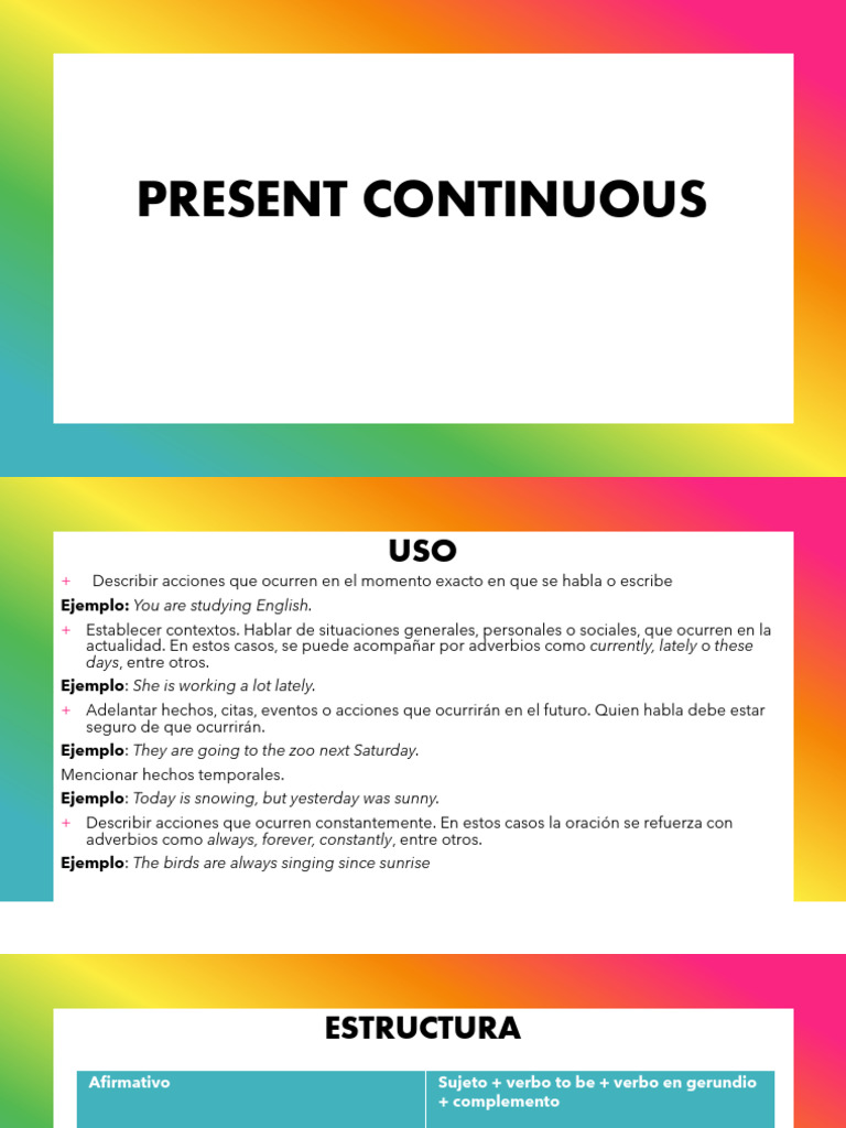 Uso y Estructura del Presente Continuo | PDF | Morfología | Semántica