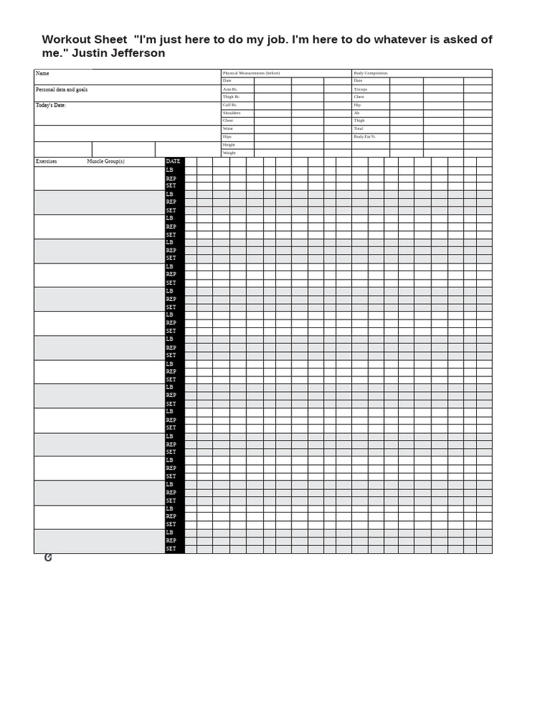 Workout Sheet and Body Measurements | PDF | Musculoskeletal System ...