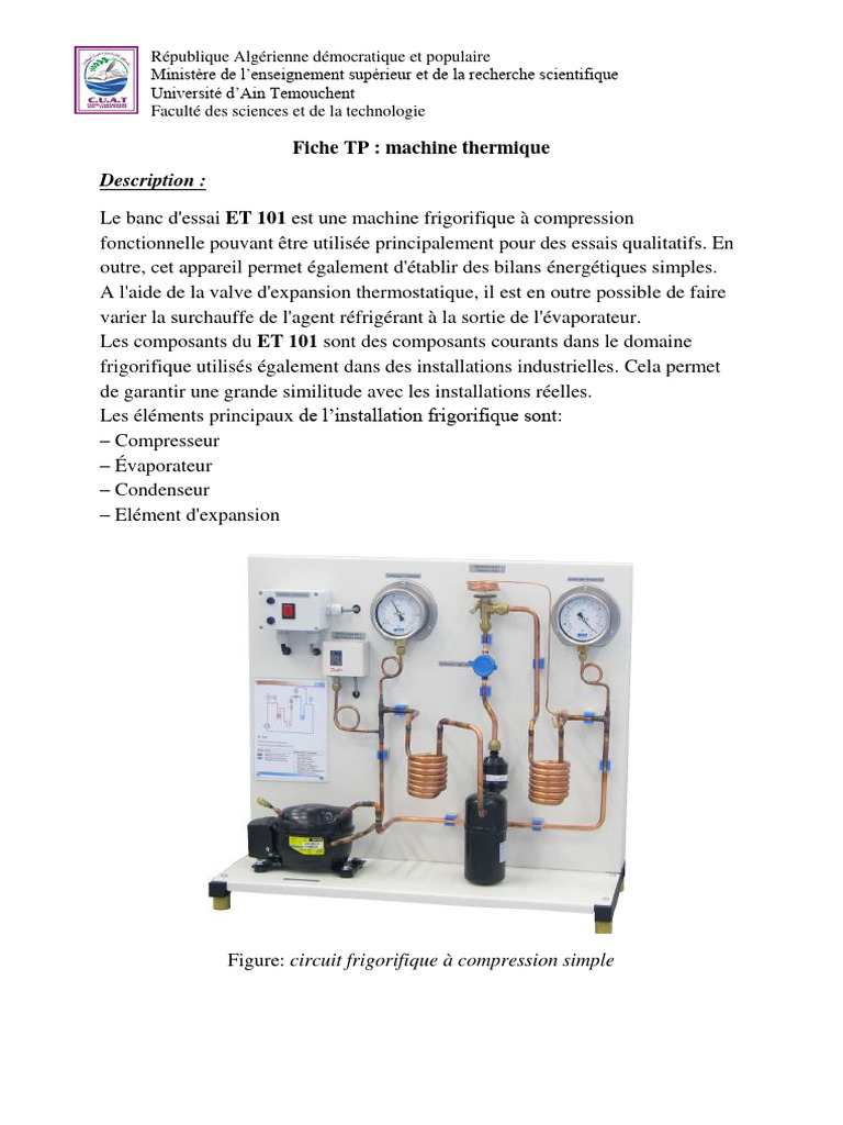 Machine Frigorifique ET 101 : TP Pratique | PDF