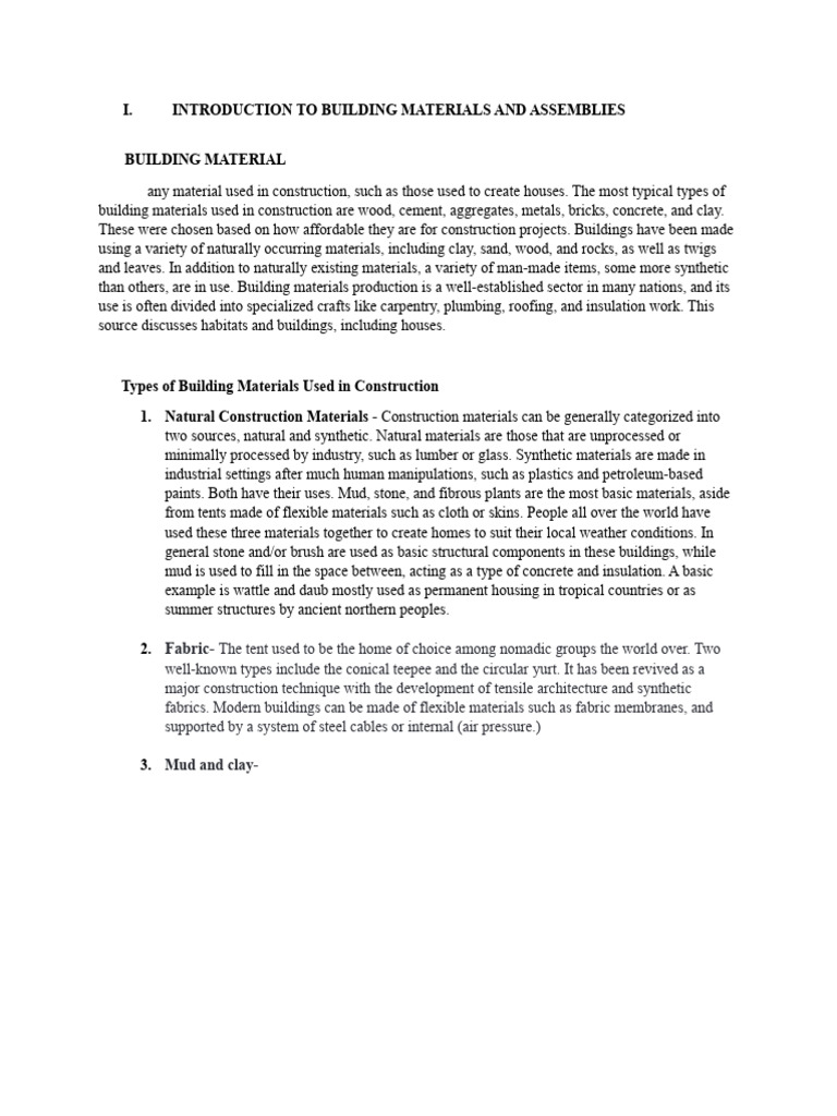 Overview of Building Materials | PDF | Building Materials | Materials
