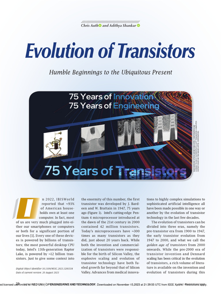 Evolution of Transistors Humble Beginnings To The Ubiquitous Present(00)