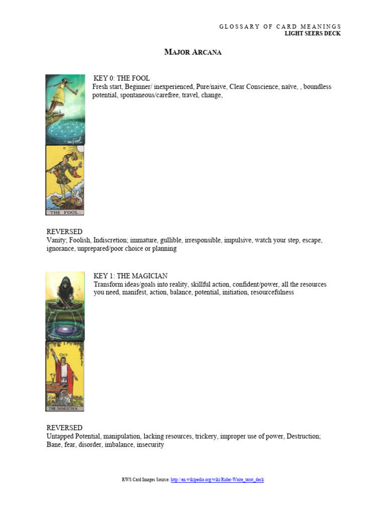 Light Seer's Tarot Card Meanings | PDF | Forgiveness | Playing Cards