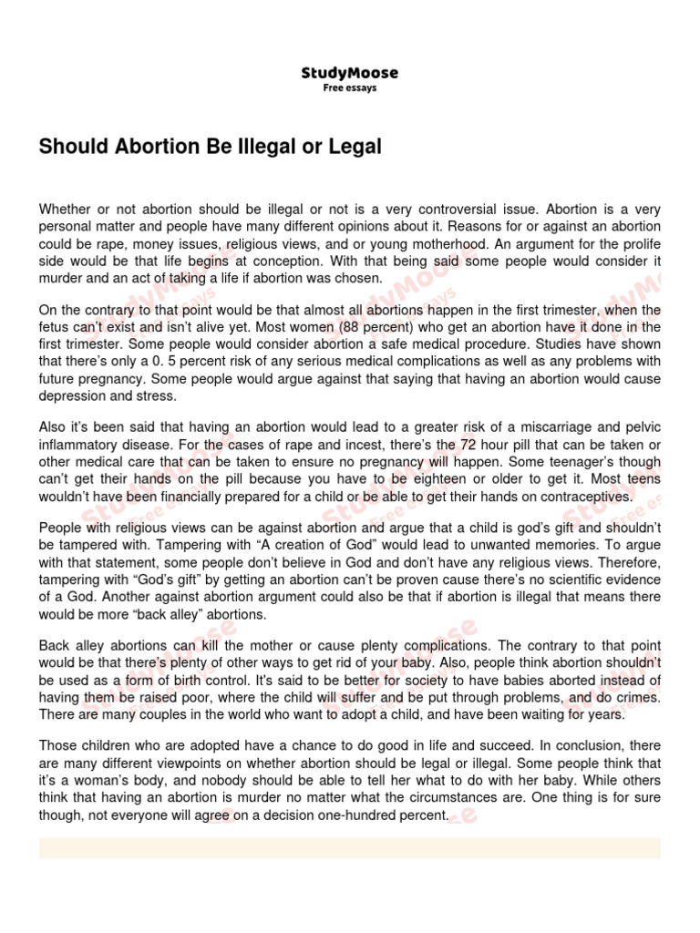 Should Abortion Be Illegal or Legal | PDF | Abortion | Pregnancy