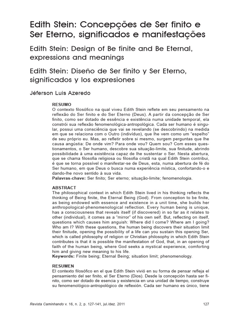 Edith Stein Concepcoes de Ser Finito e Ser Eterno | PDF | Fenomenologia ...