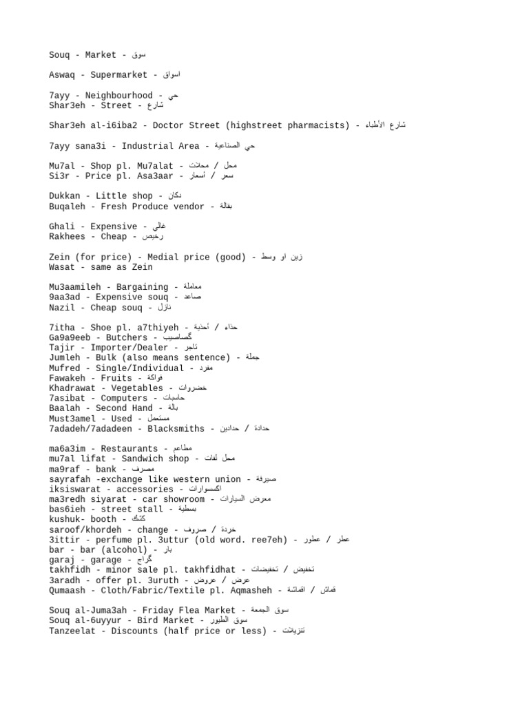 Lesson 3 Iraqi Arabic Souq Vocabulary PDF