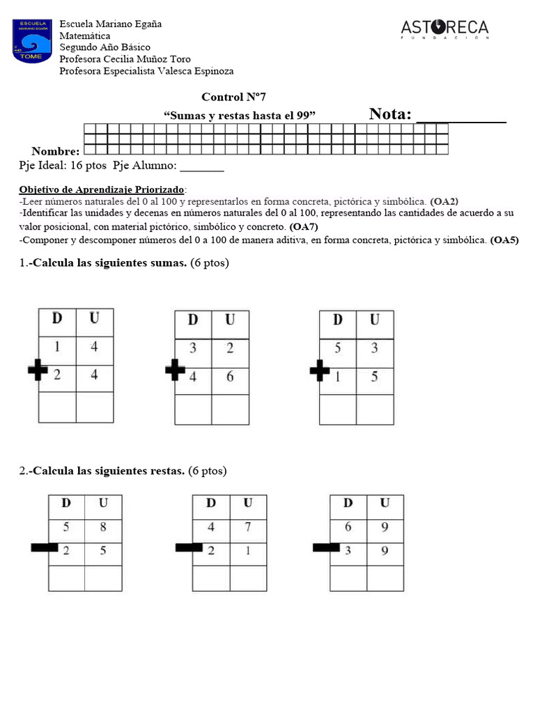 Sumas y Restas hasta el 99 | PDF