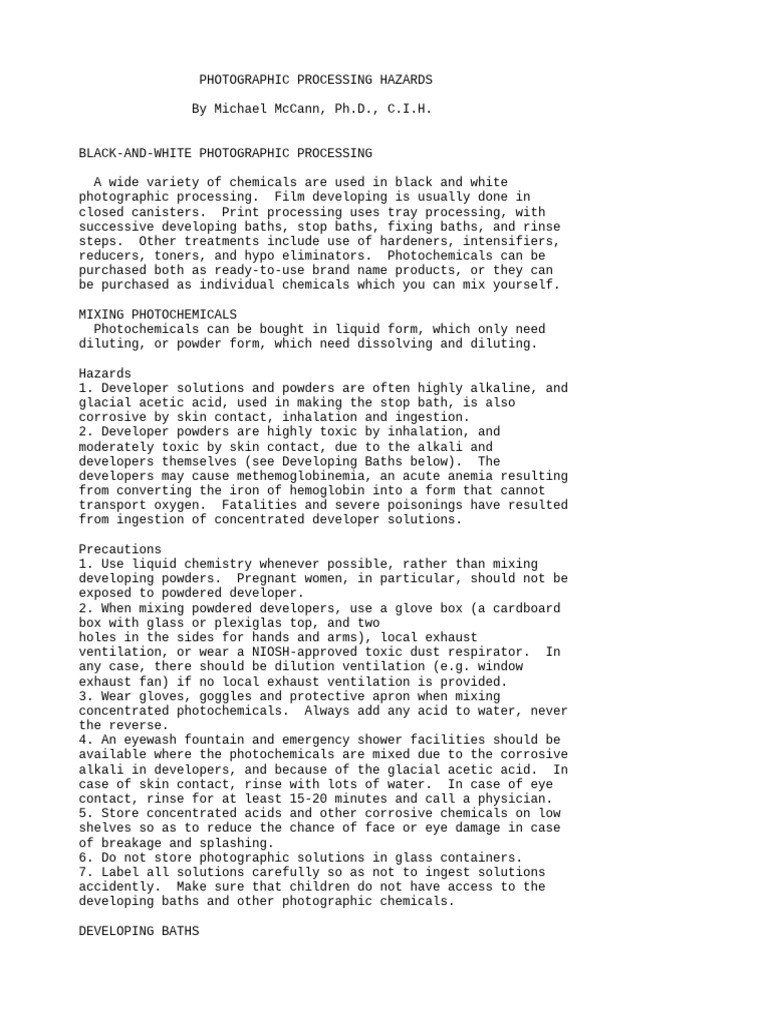 Photo processing hazards pdf personal protective equipment bleach
