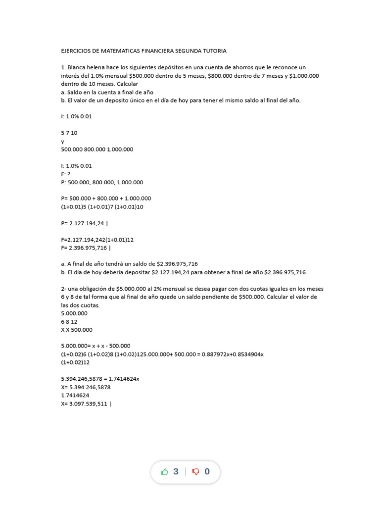 Ejercicios de Matematicas Financiera Seg - Compress | PDF | Bancario ...