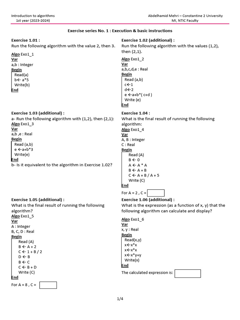 TD1 Algo 2023 Cne2 | PDF | Algorithms | Multiplication