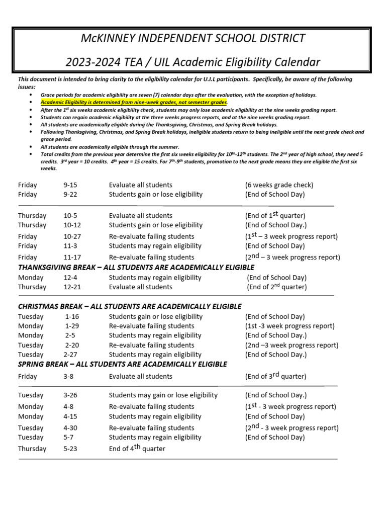 20232024 Eligibility Calendar PDF Academic Term Observances