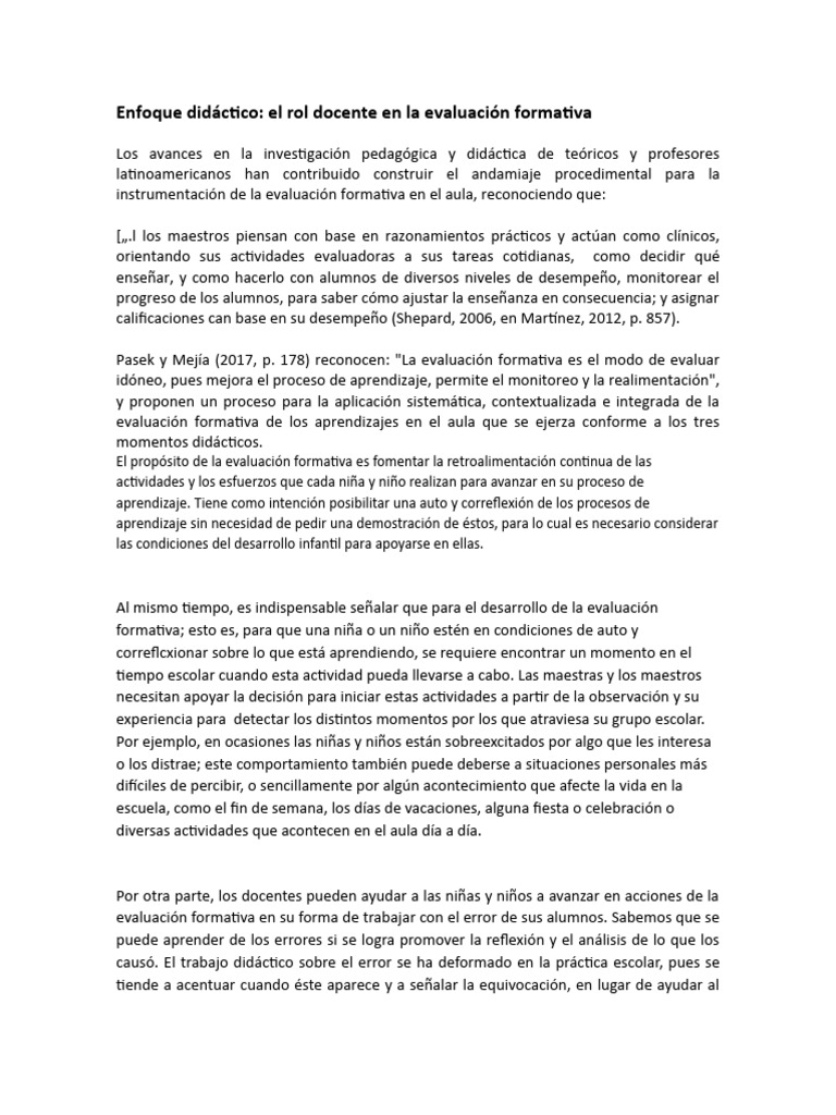Rol del docente en la evaluación formativa | PDF | Evaluación | Enseñando