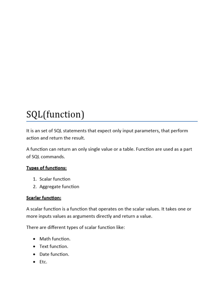 Sql function types of functions pdf software engineering
