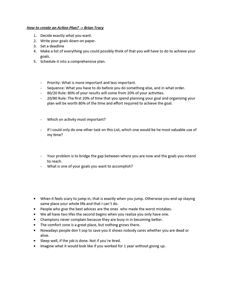 How to create an effective action plan brian tracy pdf
