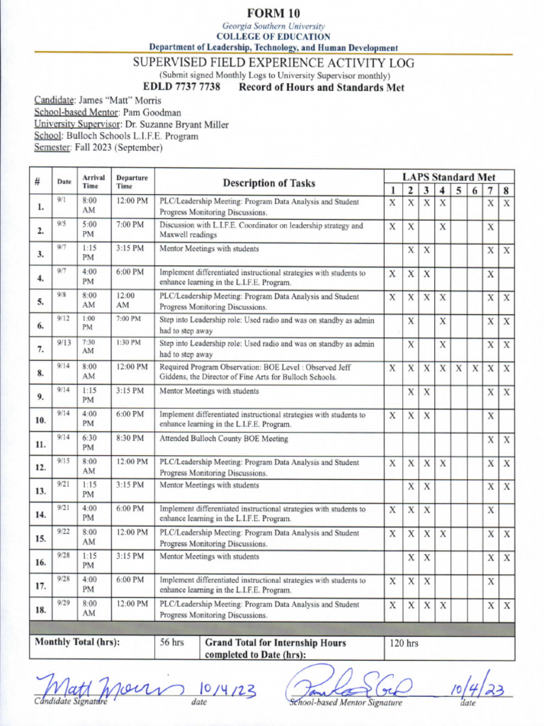 Form 10 September 2023 Field Experience Activity Log | PDF